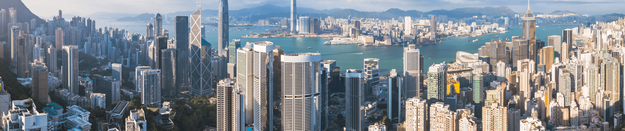 Panorama of a city skyline during the day.