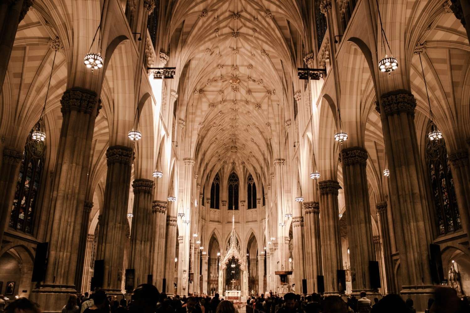 The inside of an ornate cathedral.