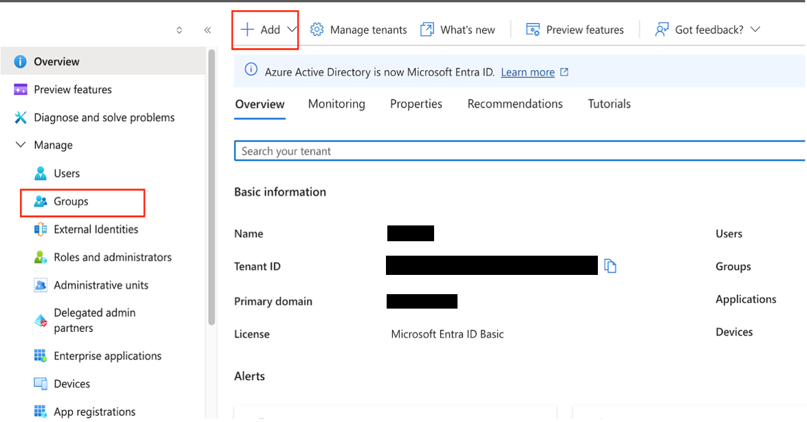 A screenshot showing how to create Microsoft Groups.