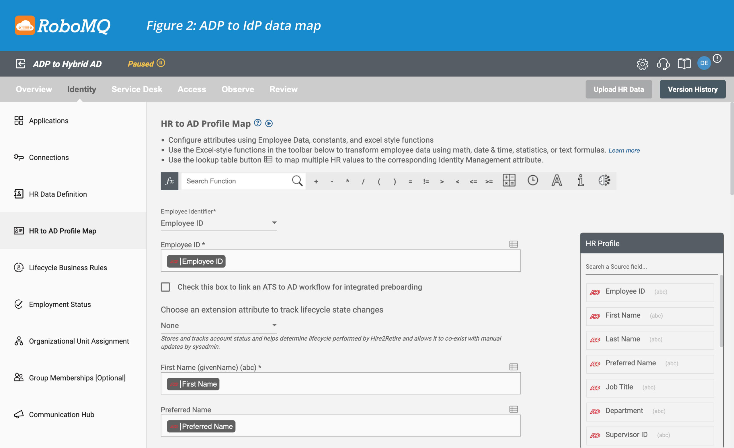 ADP to IdP data map