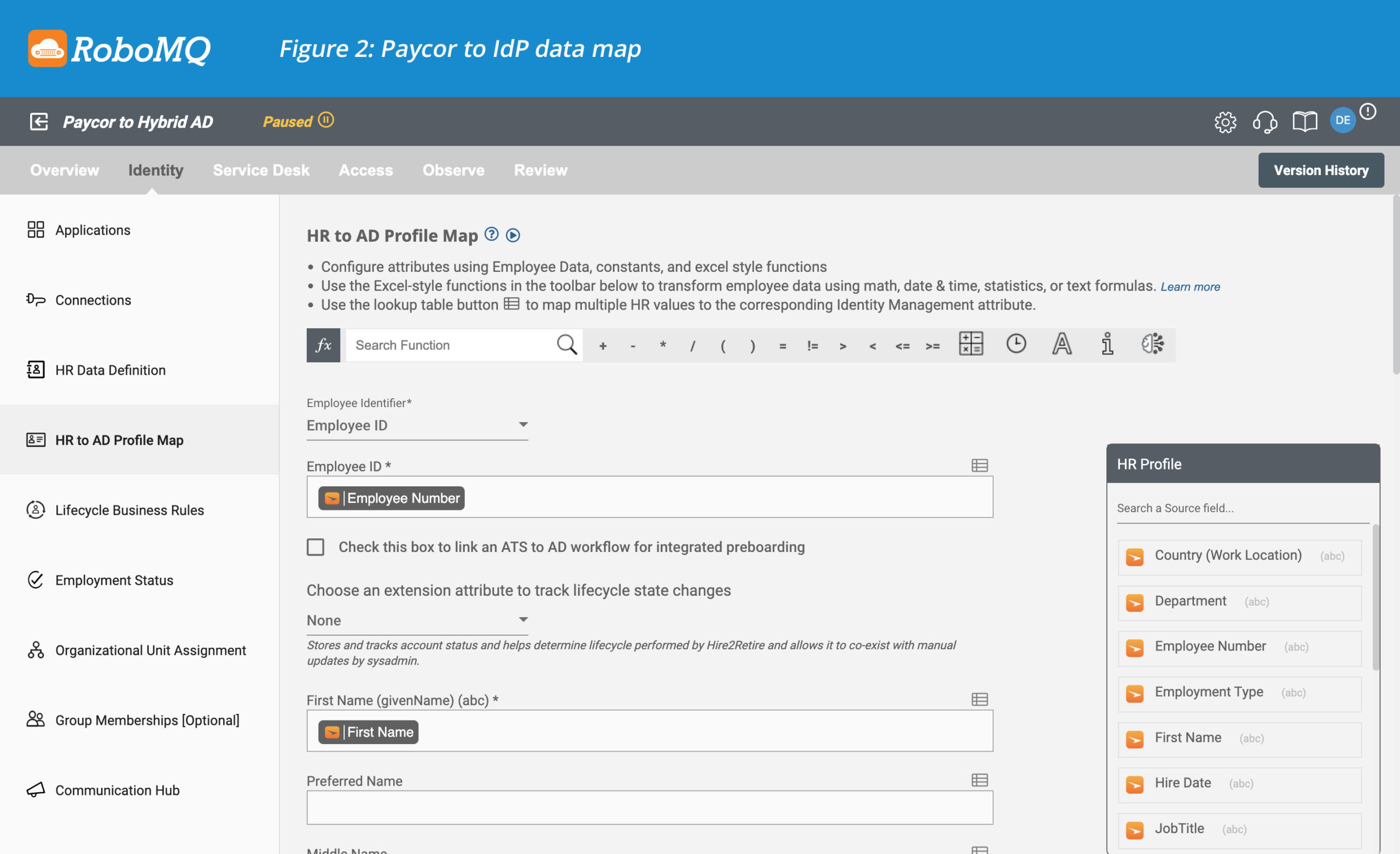 Paycor to IdP data map