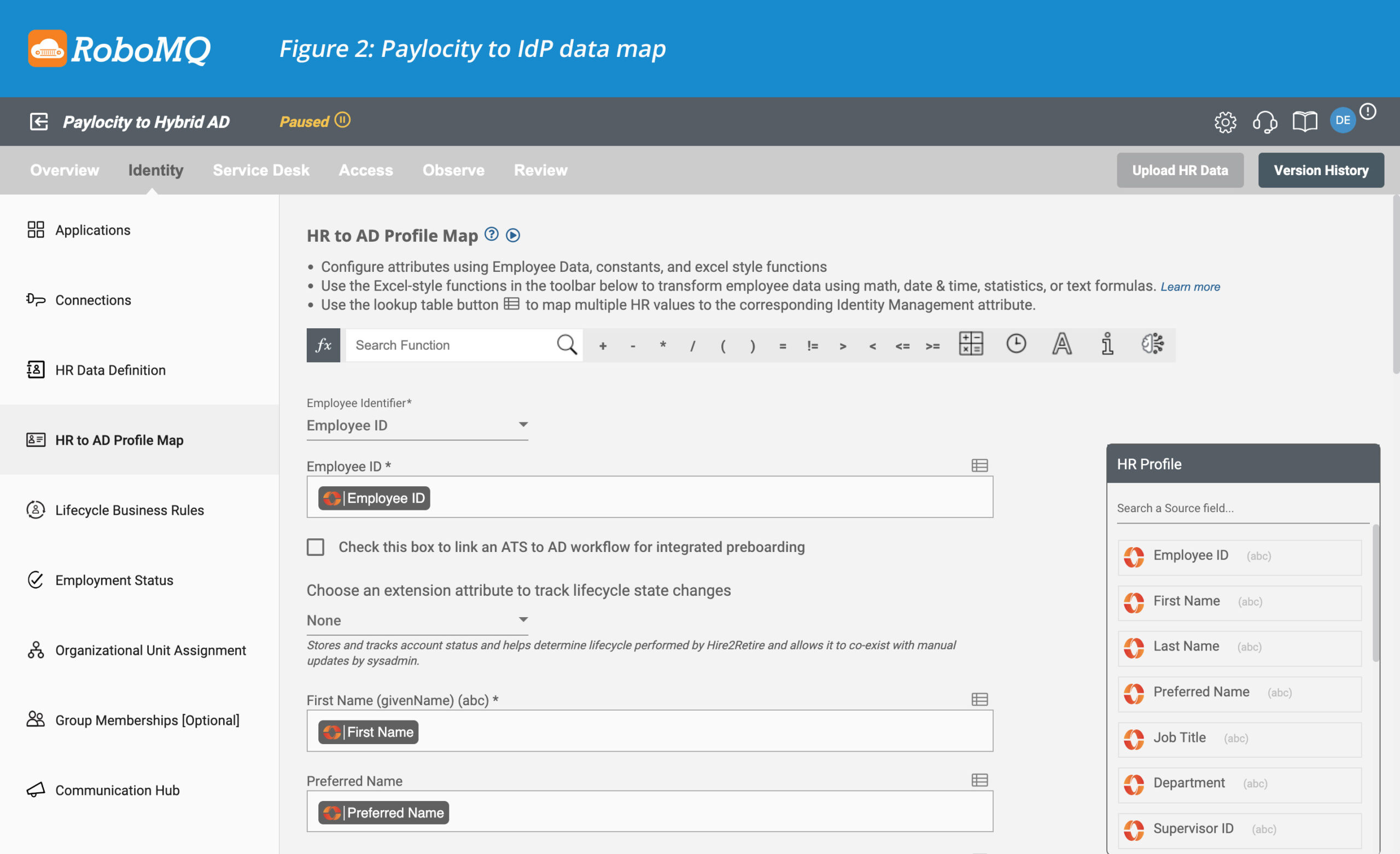 Paylocity to IdP data map