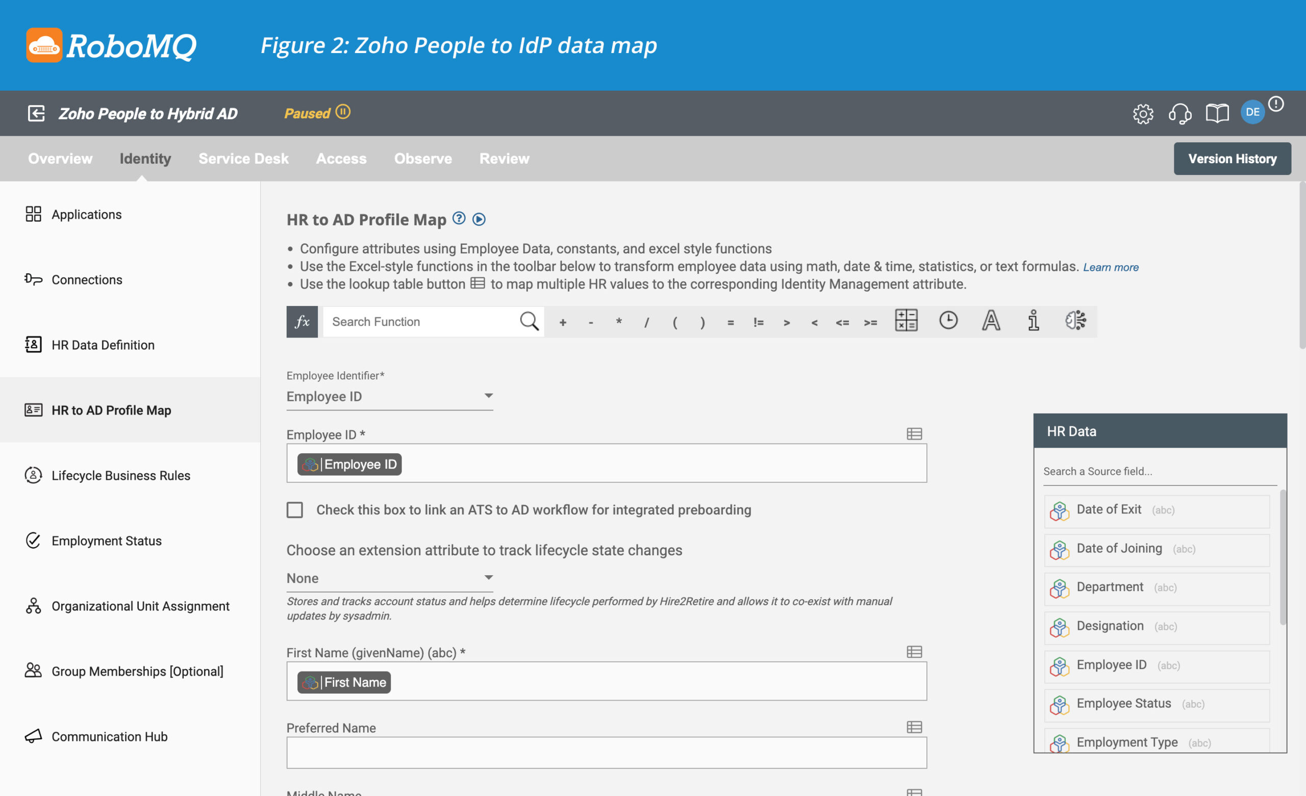 Zoho People to IdP data map