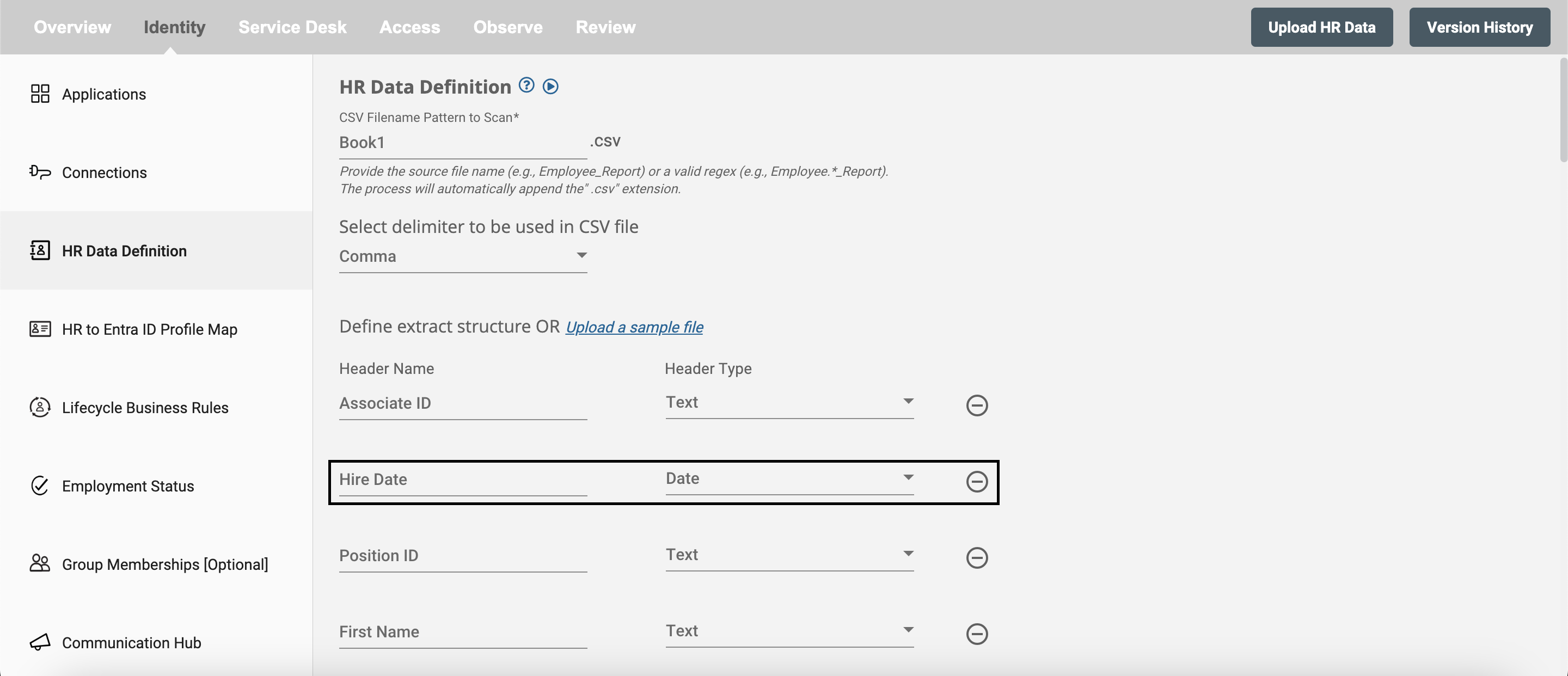 An example of a date-based HR attribute in a Hire2Retire Workflow